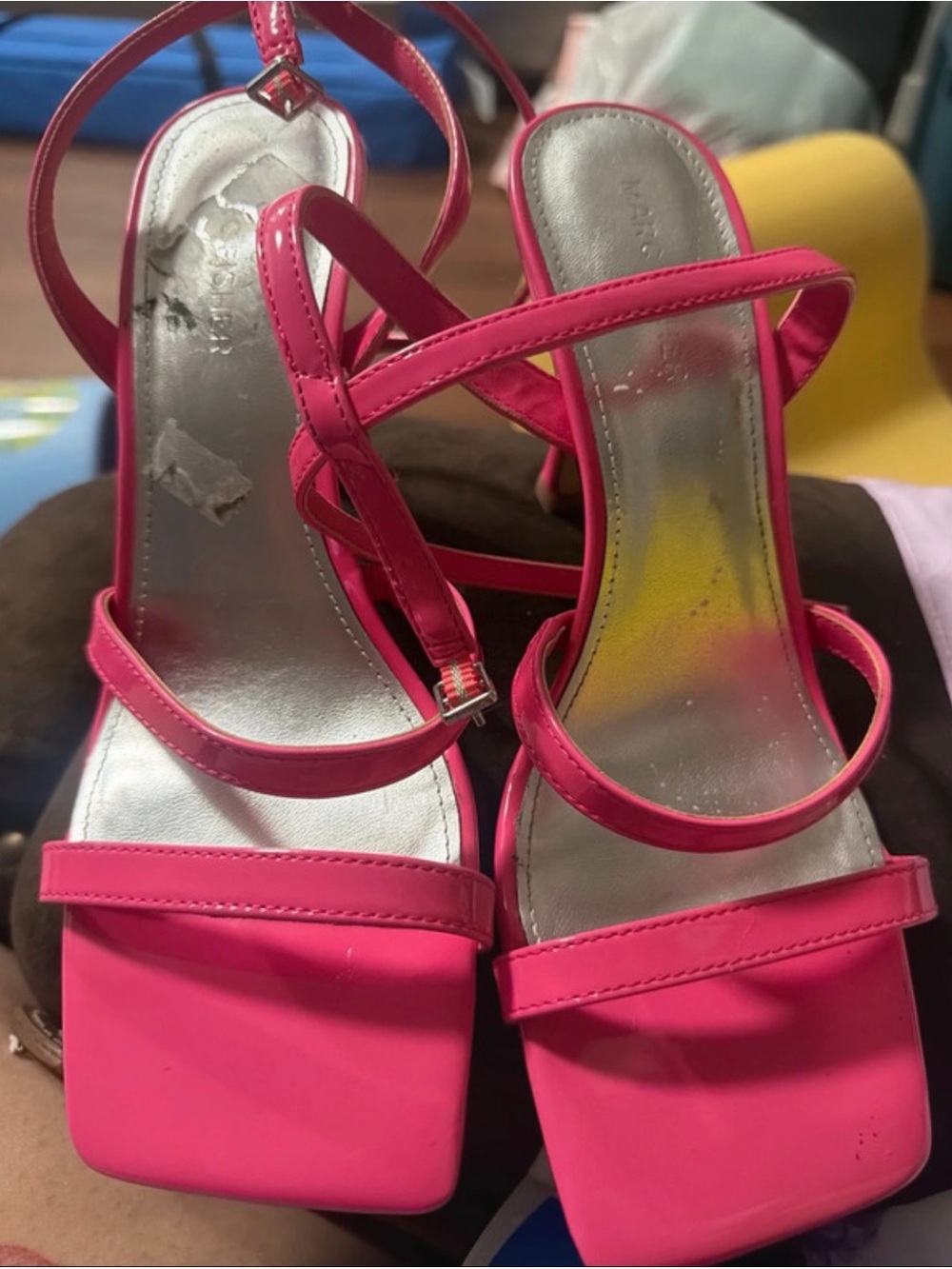 Marc Fisher Hot Pink Strappy Square-Toe Heels